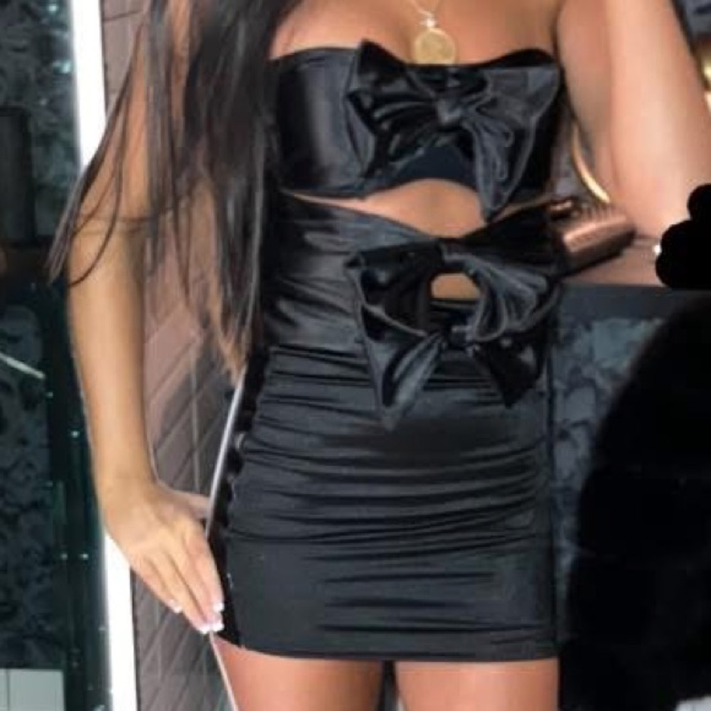 Black mini dress with bows custom made